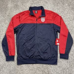 Icon Team USA Soccer Red Blue Full Zip Sweater Mens XL
